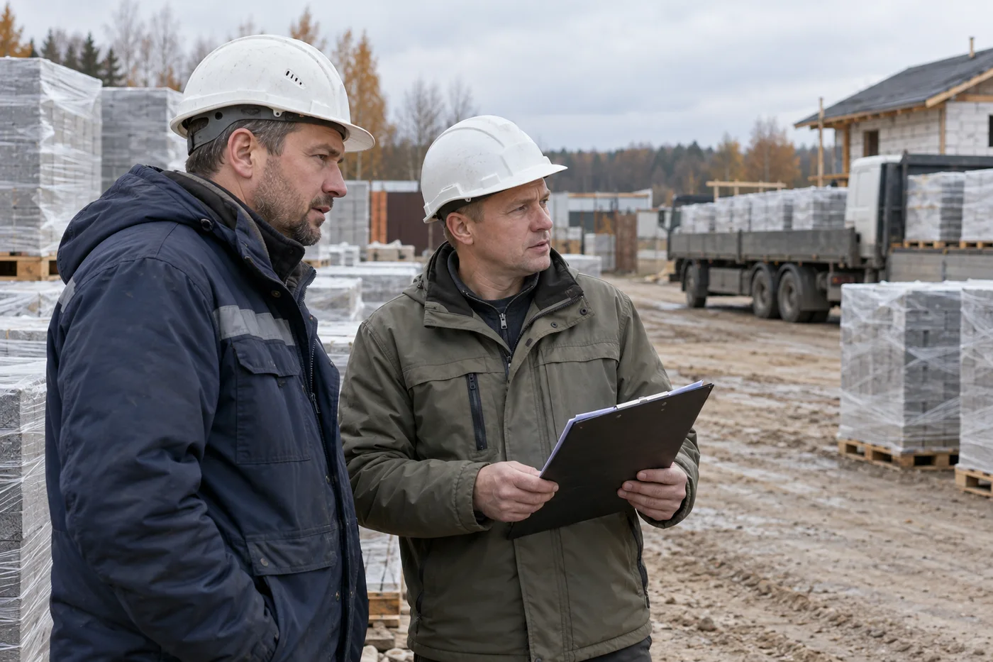 Обсуждение поставки материалов на строительной площадке